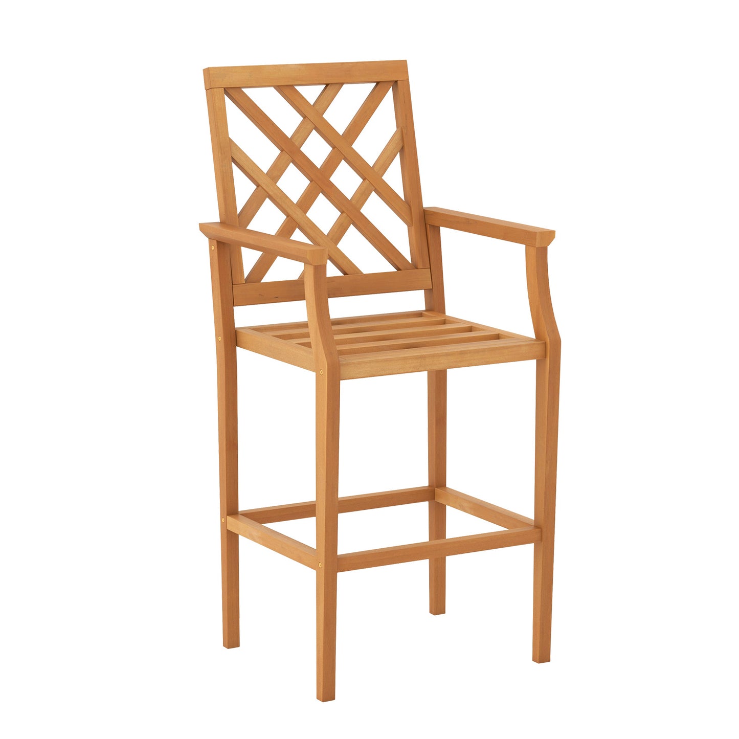Teak Wood Bar Stool with Ergonomic Backrest - 27" Seat Height