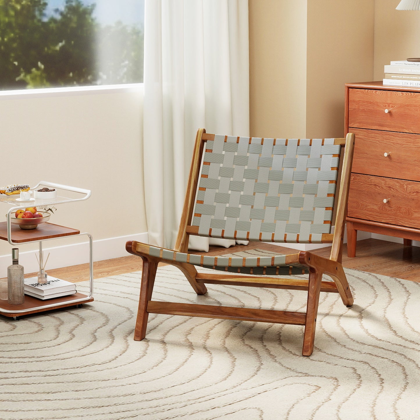 Teak Wood Patio Chair with Nylon Webbing Seat