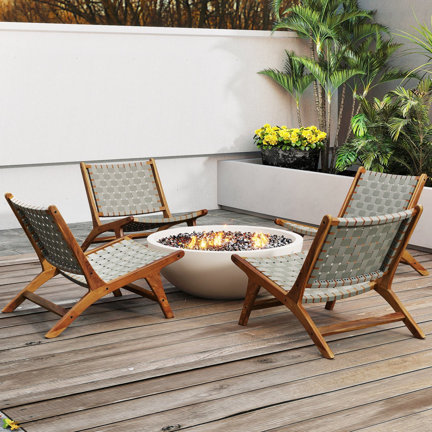 Teak Wood Patio Chair with Nylon Webbing Seat