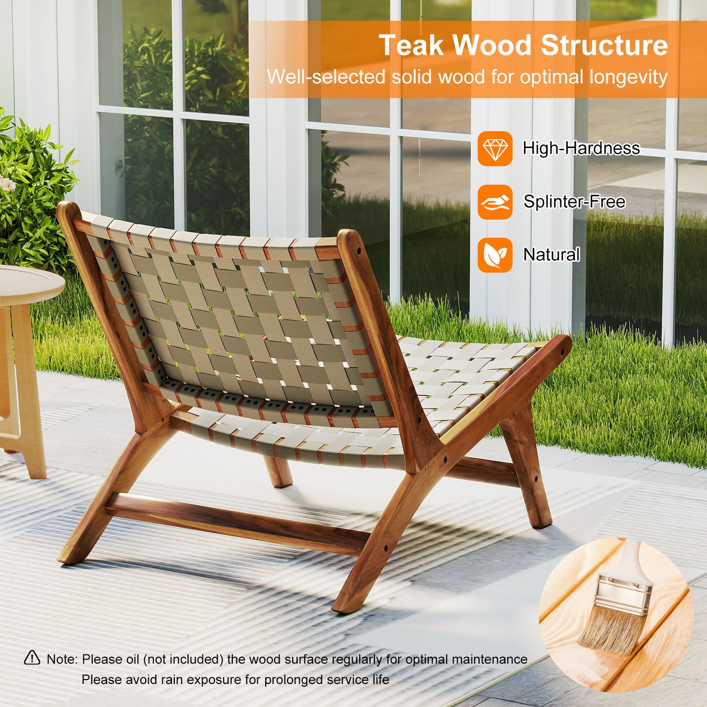 Teak Wood Patio Chair with Nylon Webbing Seat