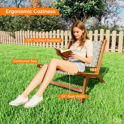 Teak Wood Patio Chair with Nylon Webbing Seat