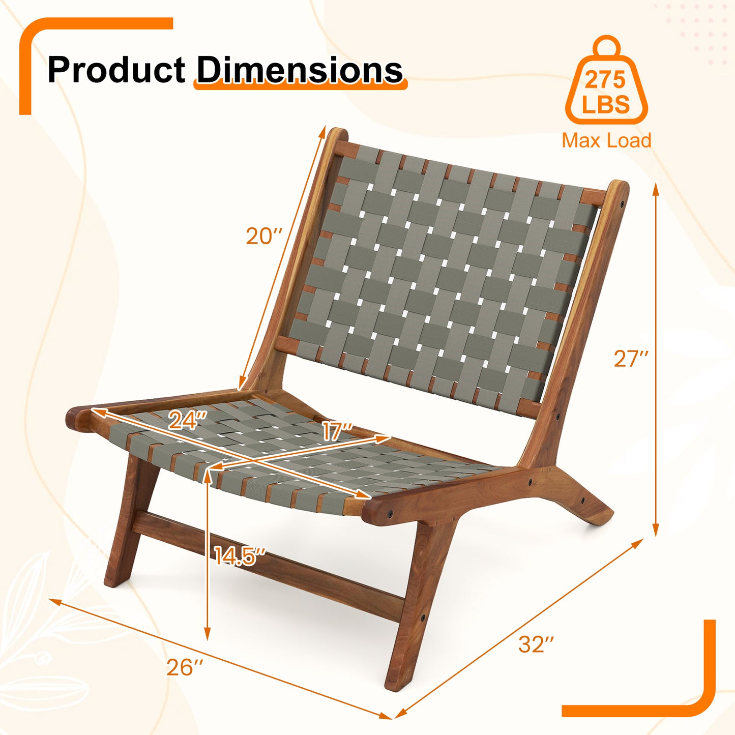 Teak Wood Patio Chair with Nylon Webbing Seat