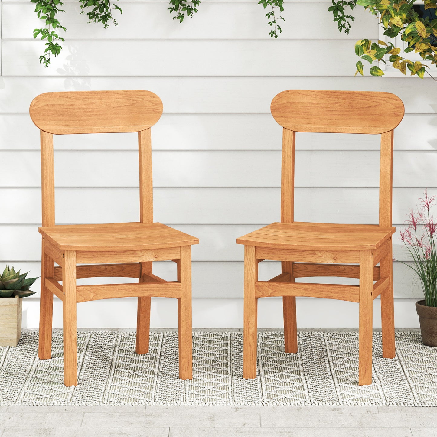 Teak Wood Armless Dining Chair with Slatted Seat