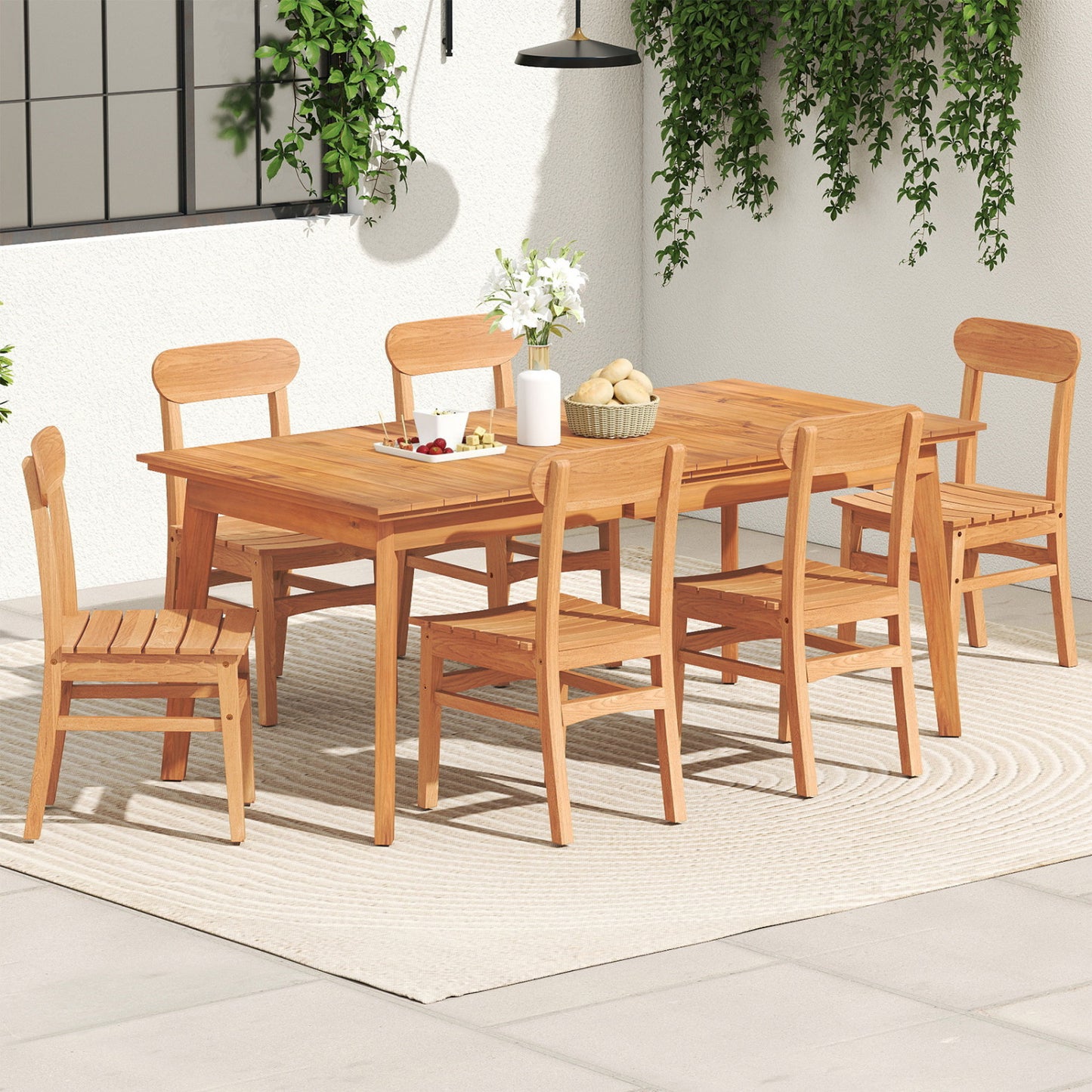 Teak Wood Armless Dining Chair with Slatted Seat