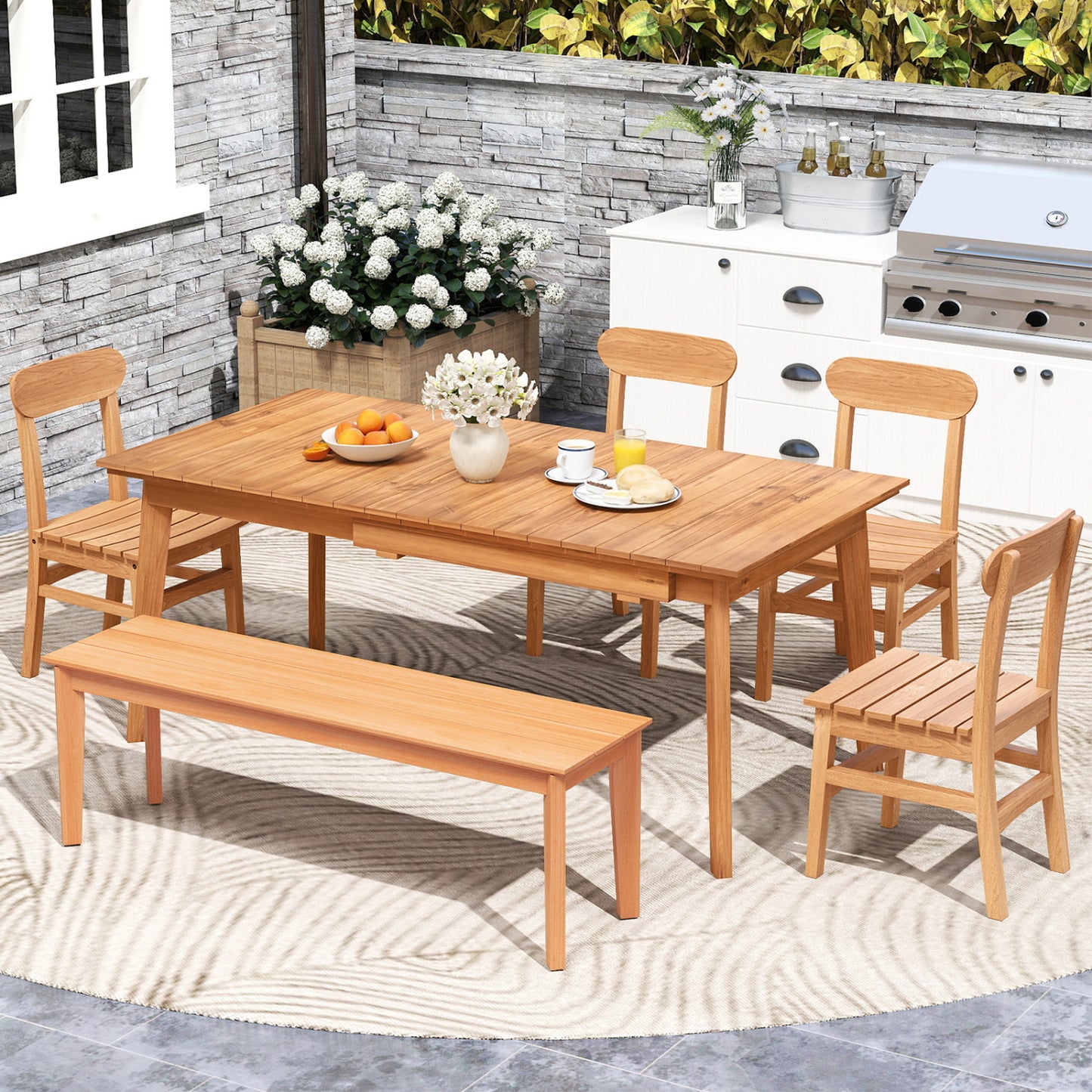 Teak Wood Armless Dining Chair with Slatted Seat