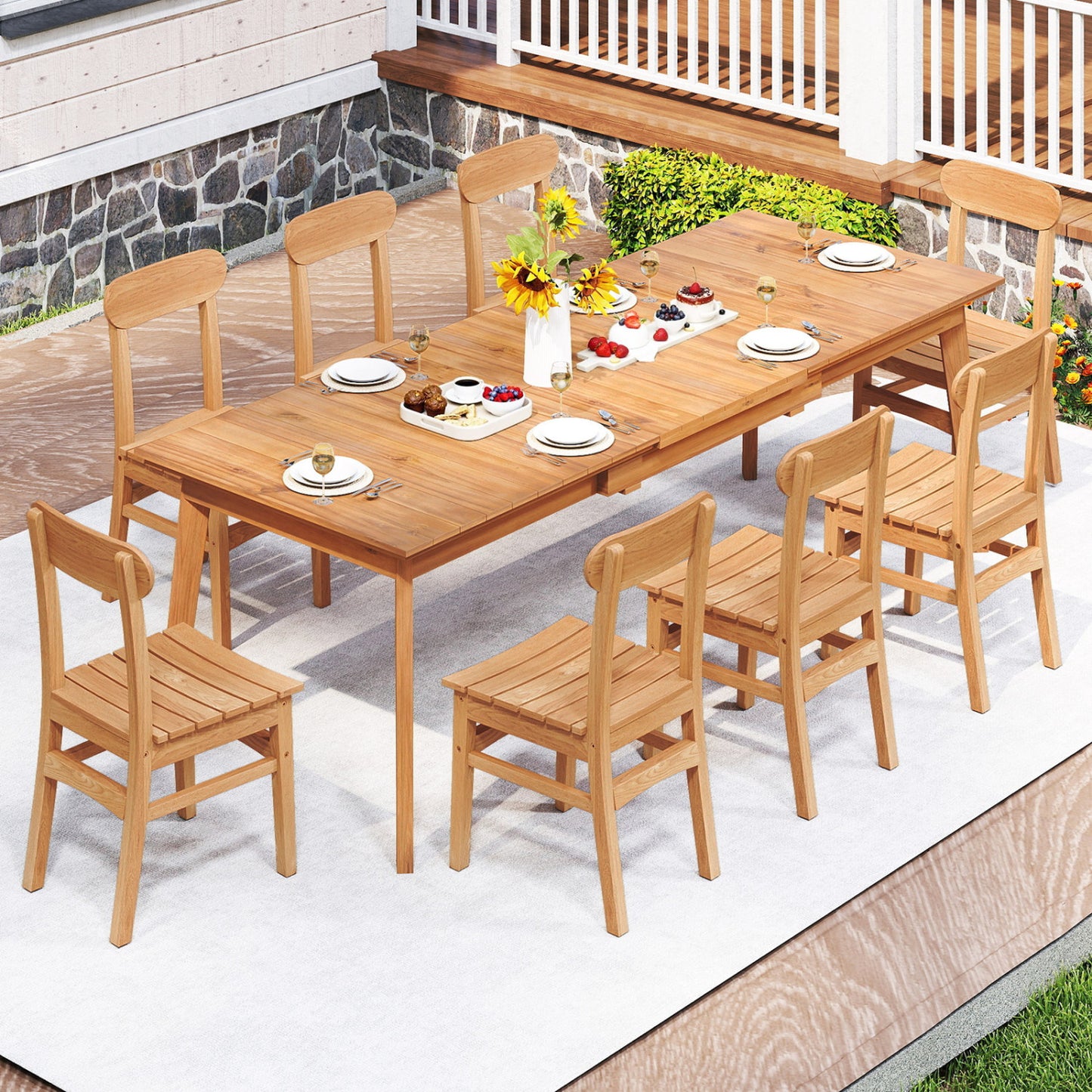 Teak Wood Armless Dining Chair with Slatted Seat
