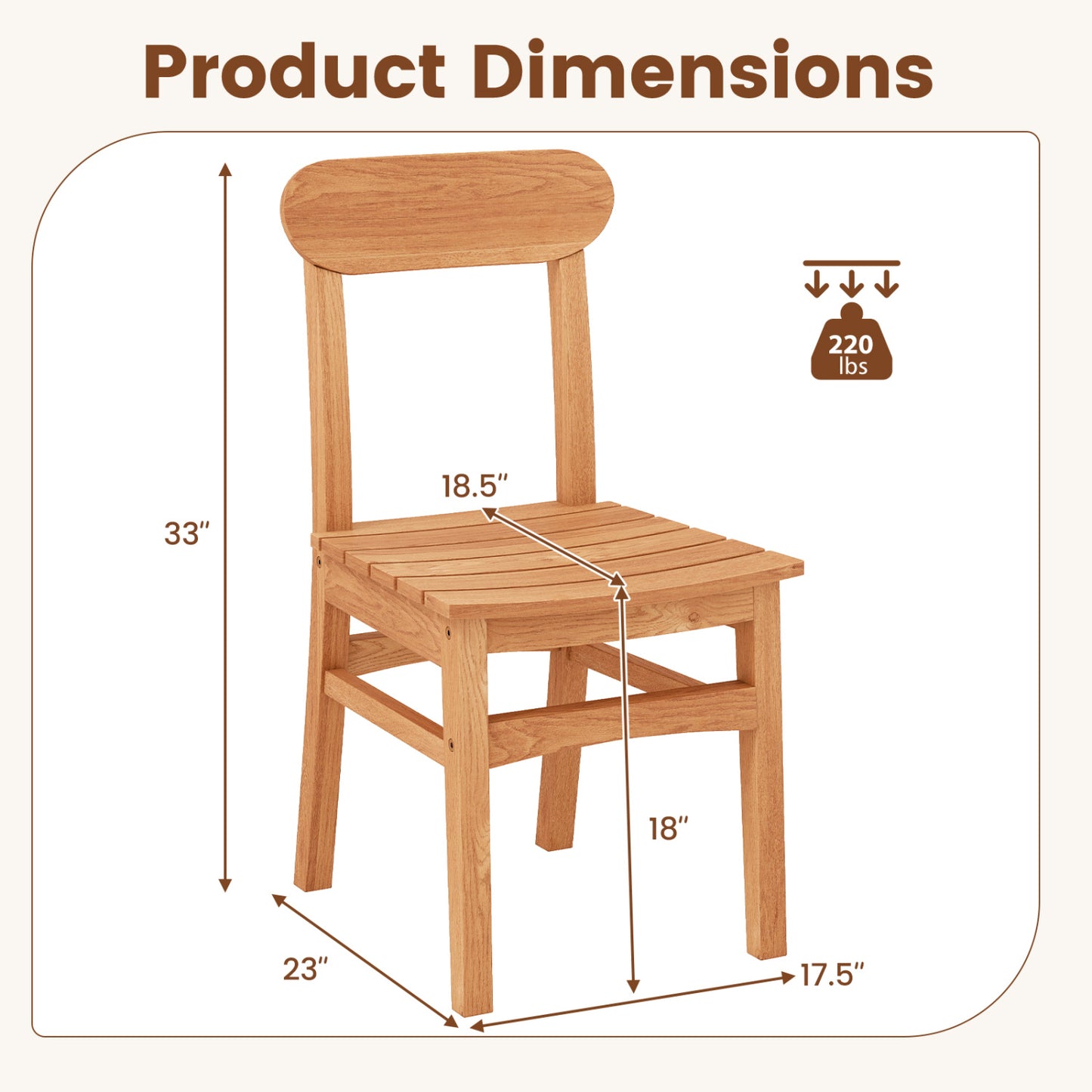 Teak Wood Armless Dining Chair with Slatted Seat