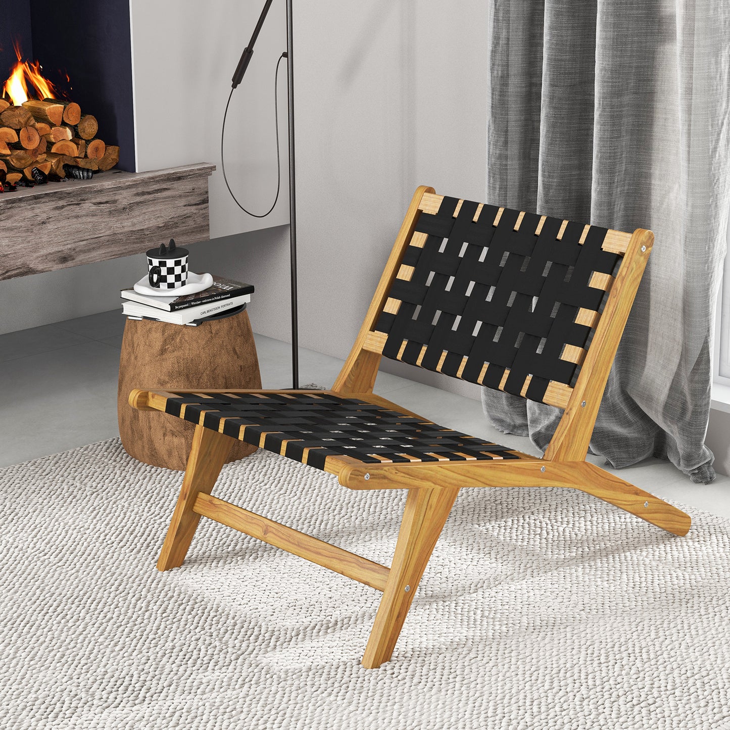 Teak Wooden Patio Chair with Woven Webbing Seat