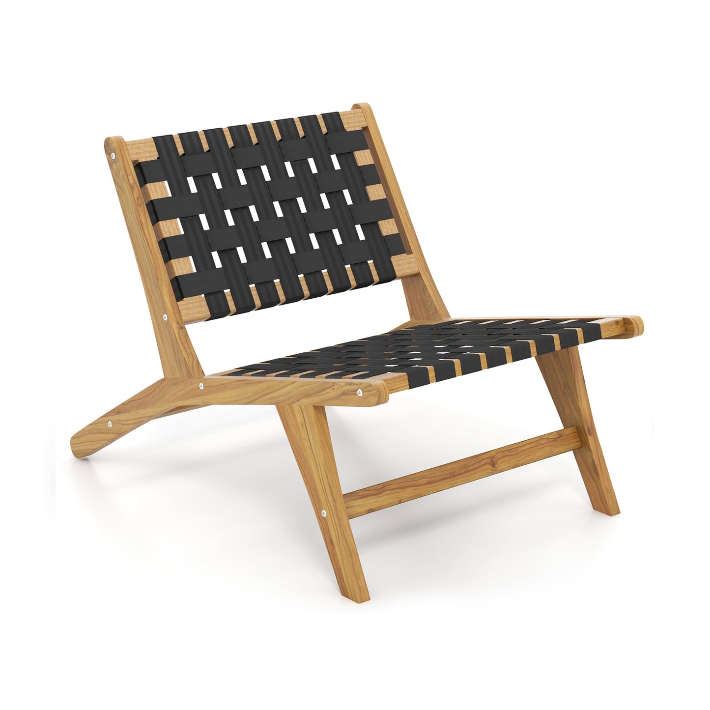 Teak Wooden Patio Chair with Woven Webbing Seat