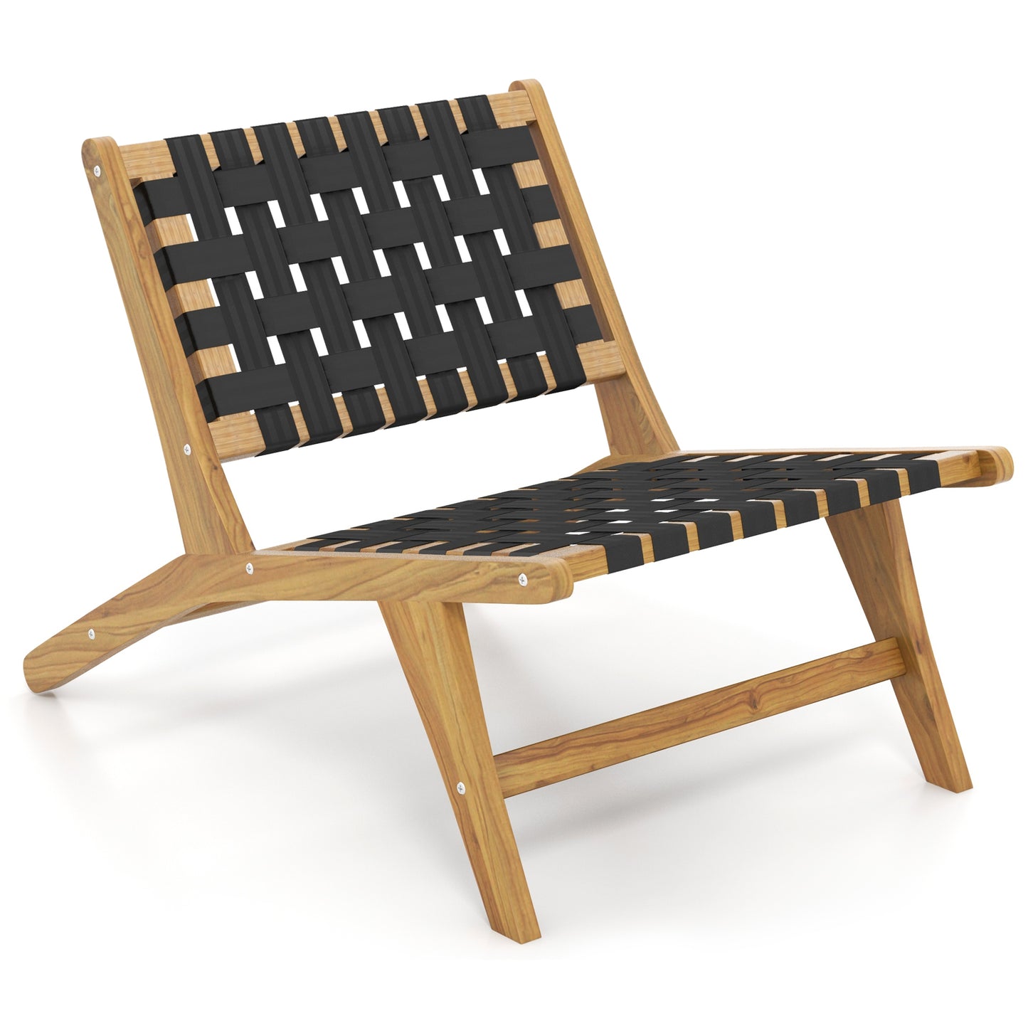 Teak Wooden Patio Chair with Woven Webbing Seat