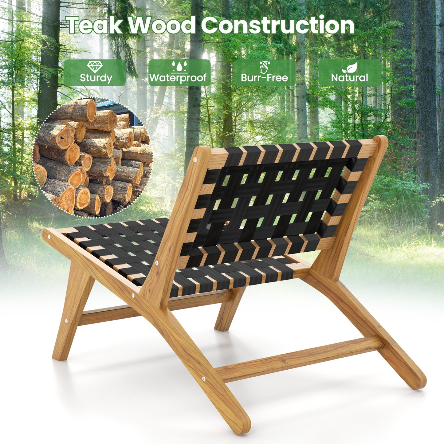 Teak Wooden Patio Chair with Woven Webbing Seat