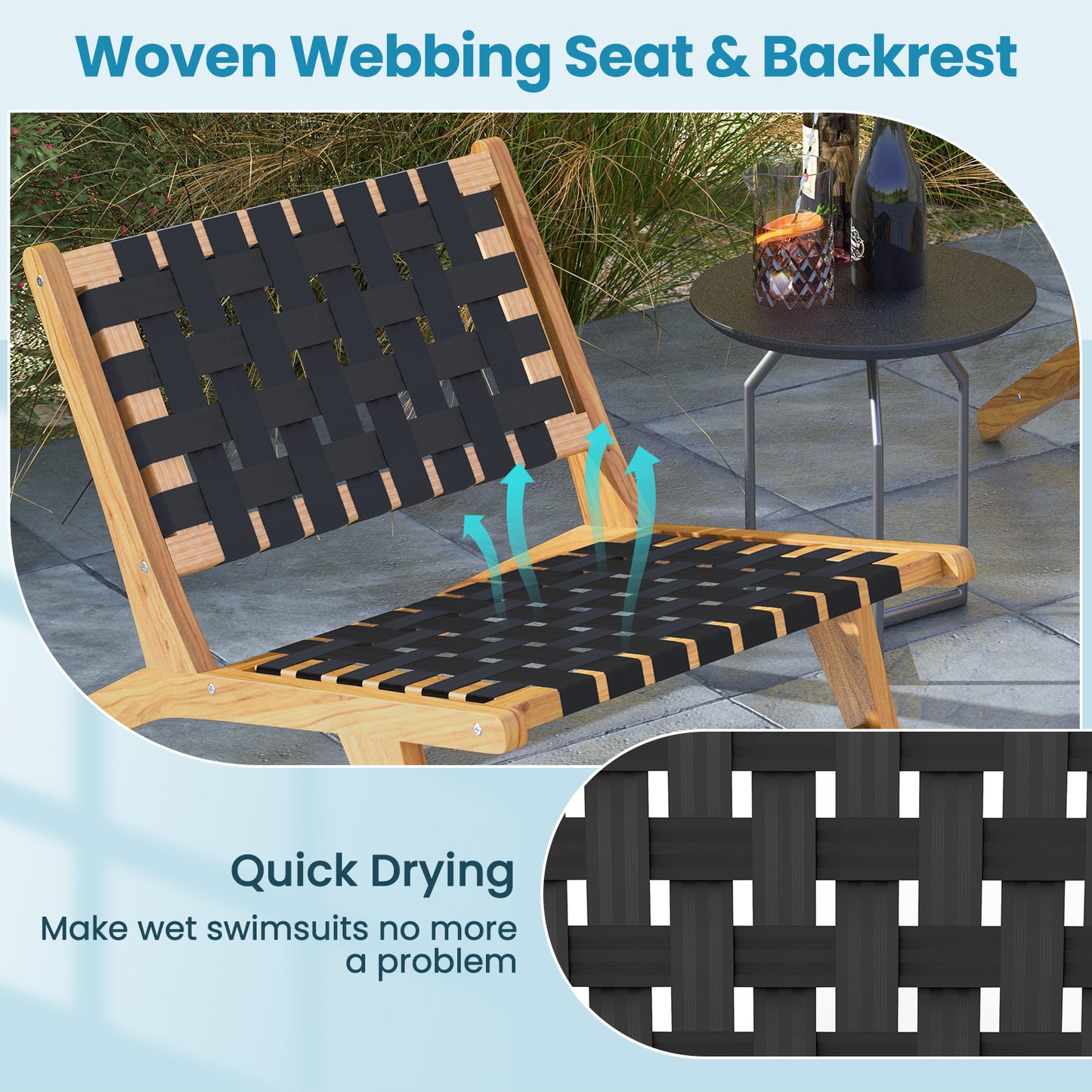 Teak Wooden Patio Chair with Woven Webbing Seat
