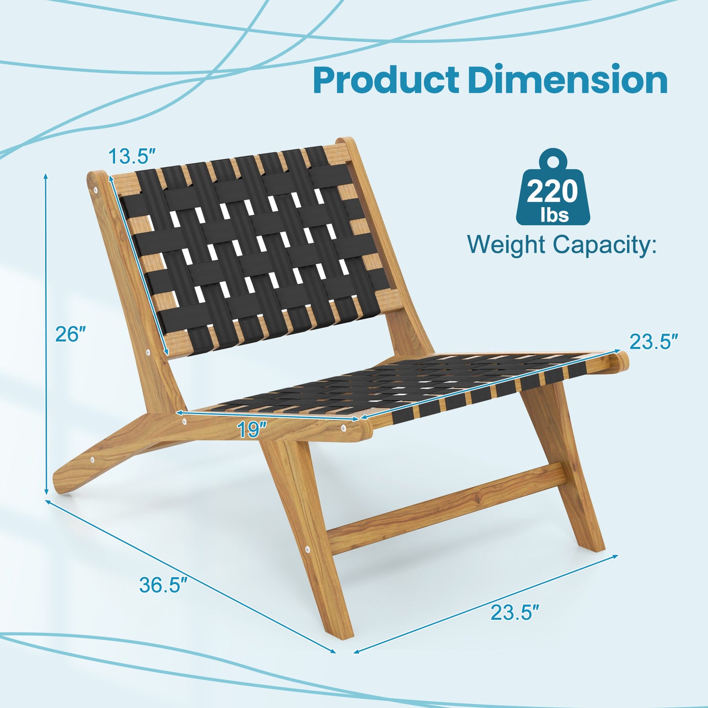 Teak Wooden Patio Chair with Woven Webbing Seat