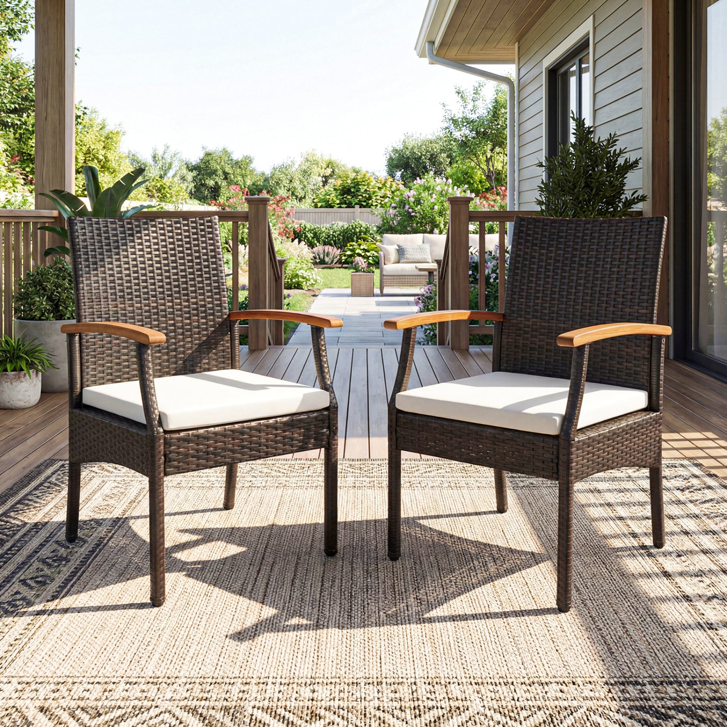 Wicker Patio Dining Chairs Set of 2 with Cushions