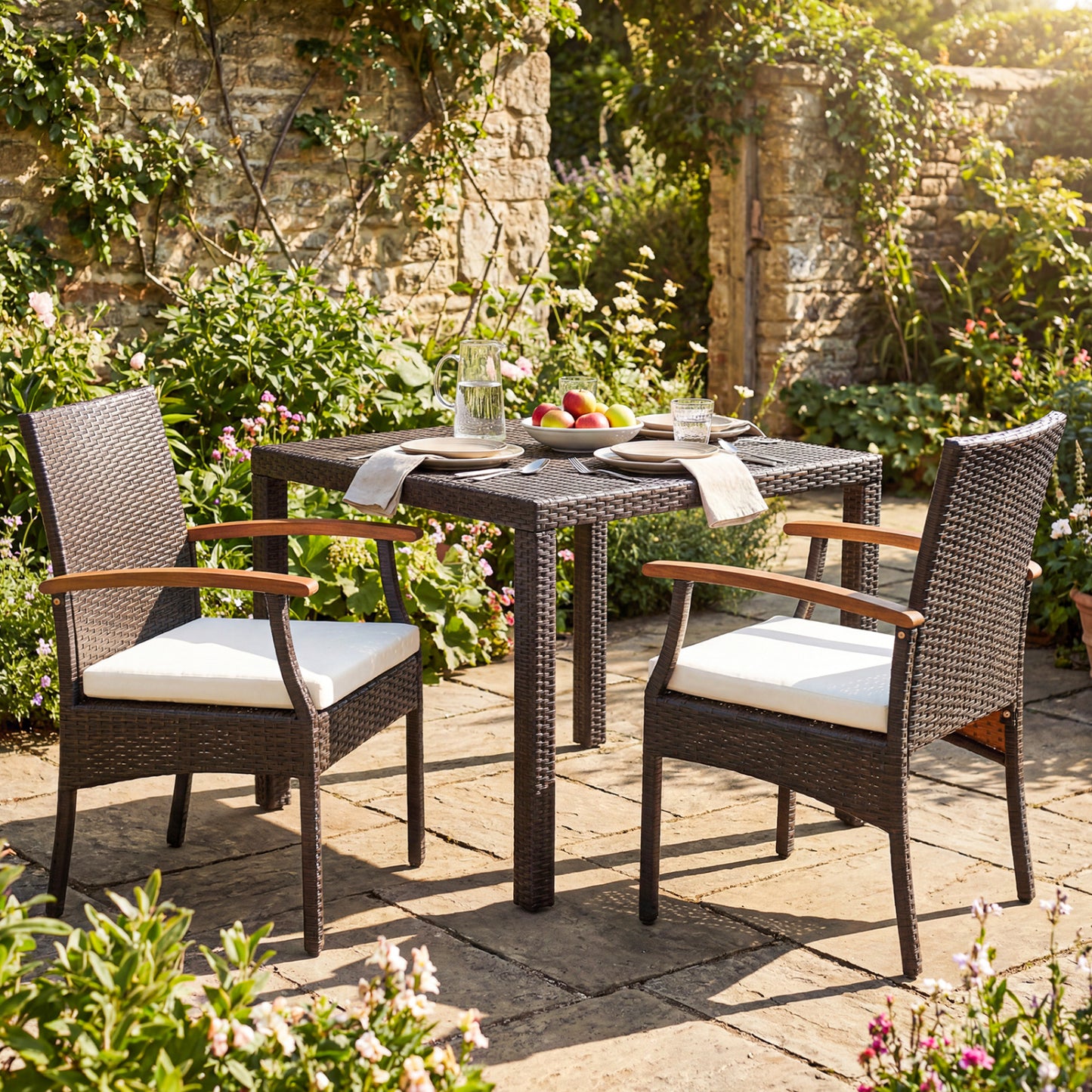 Wicker Patio Dining Chairs Set of 2 with Cushions