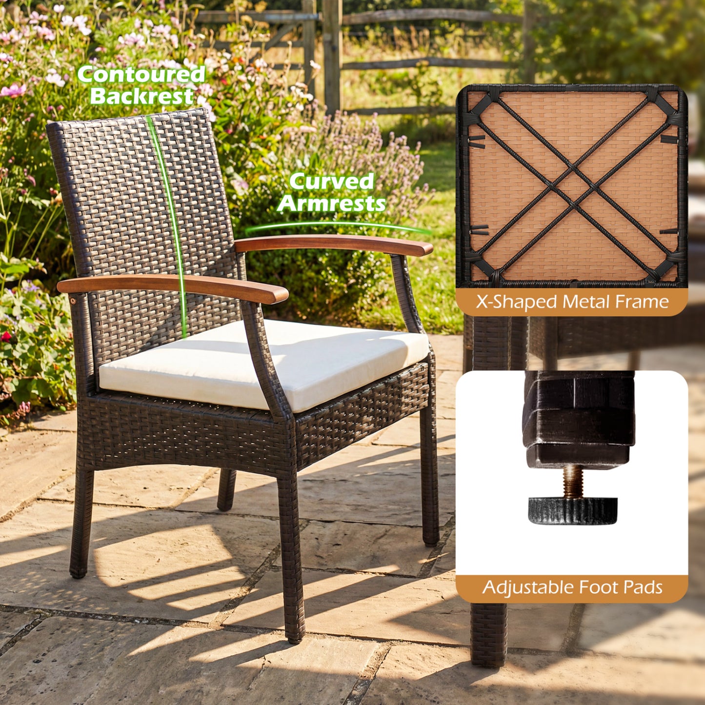 Wicker Patio Dining Chairs Set of 2 with Cushions