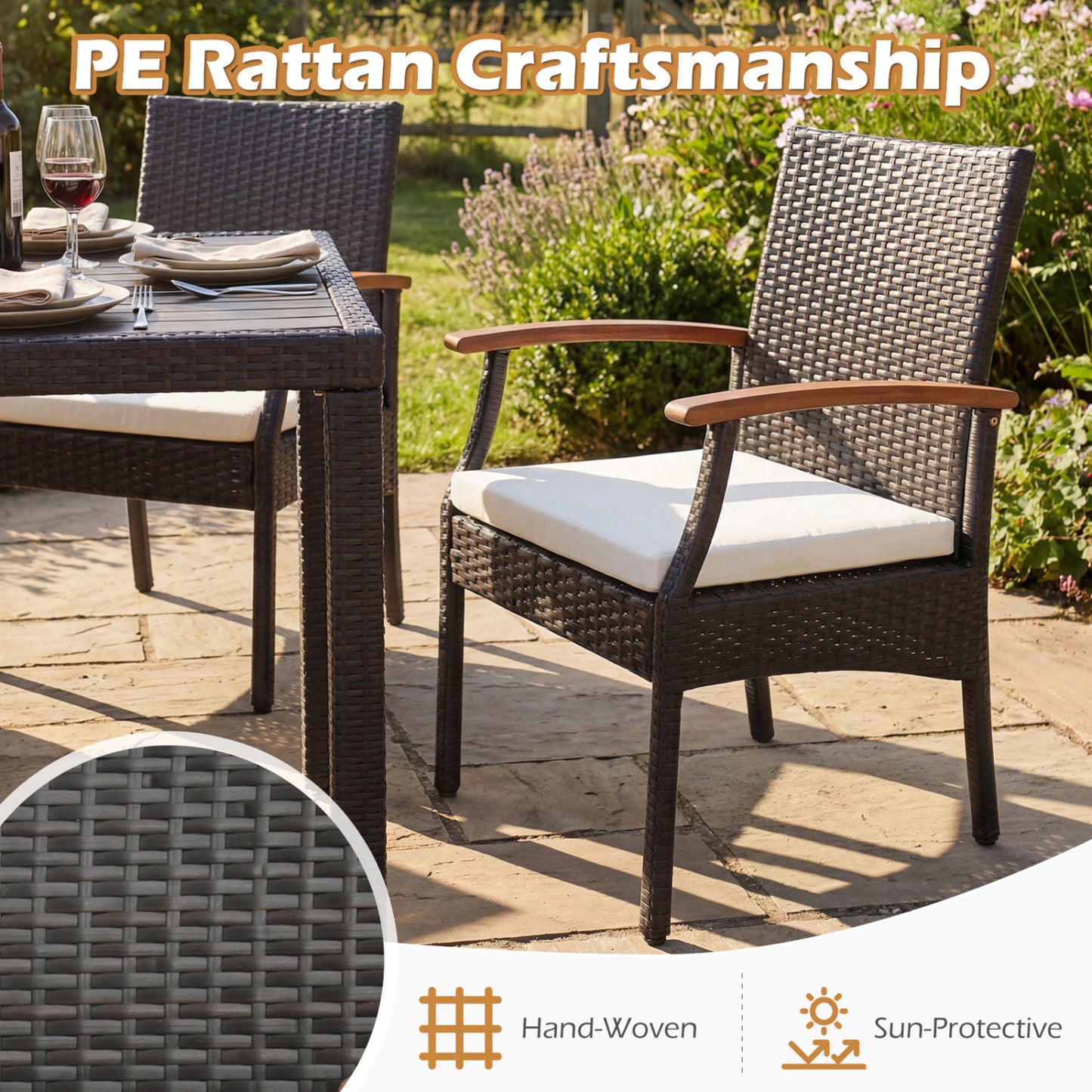 Wicker Patio Dining Chairs Set of 2 with Cushions