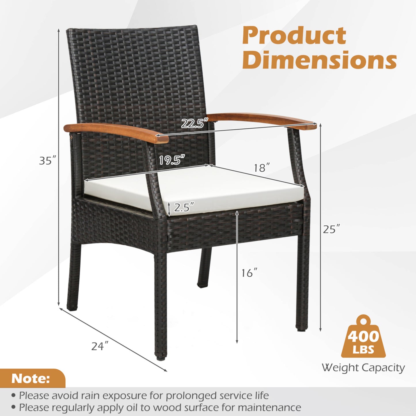 Wicker Patio Dining Chairs Set of 2 with Cushions