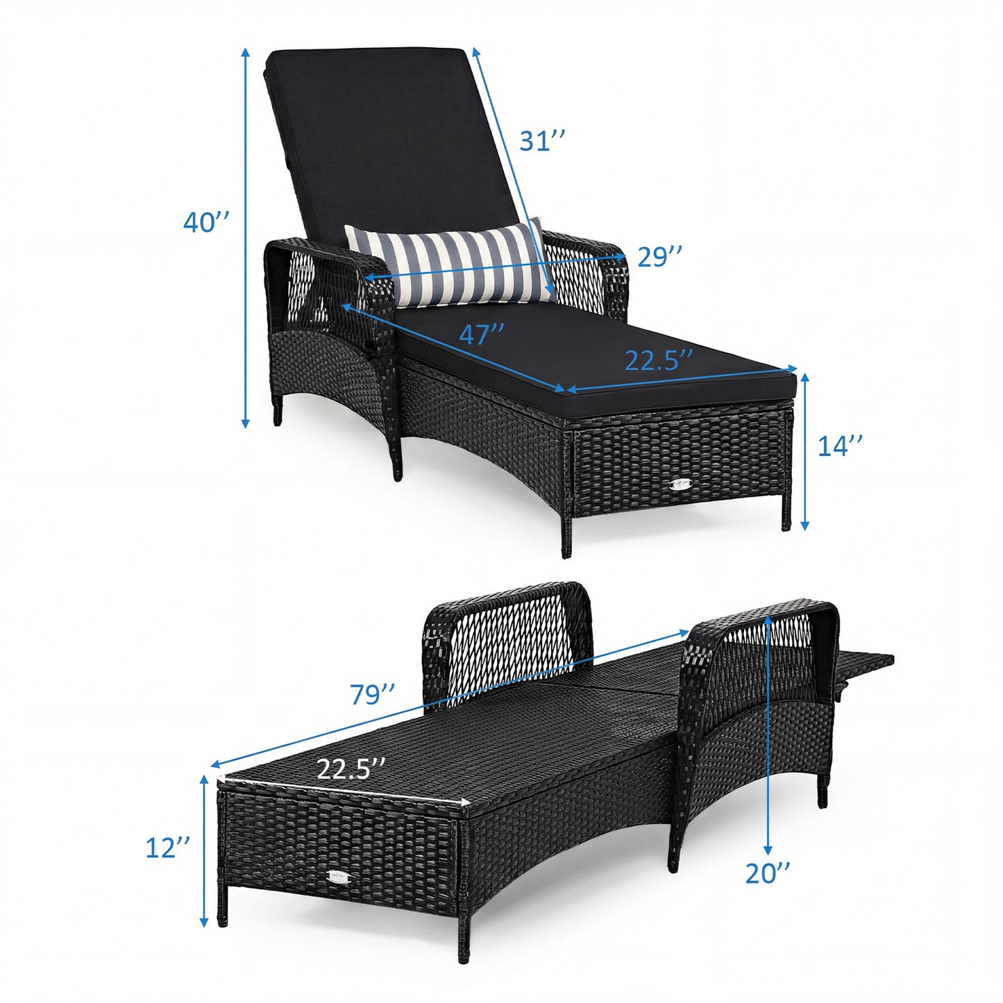 Adjustable Chaise Lounge Chair with Cushion & Pillow