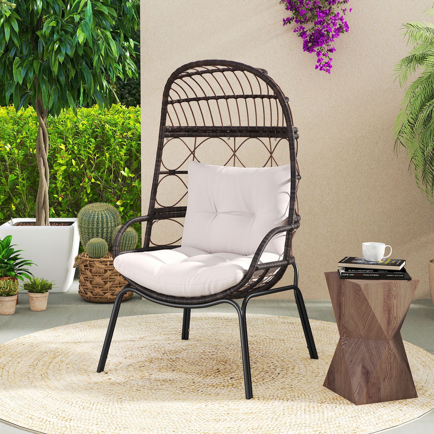Wicker Egg Chair with Cushions for Outdoor Patio
