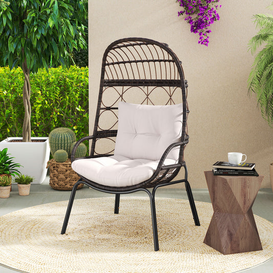Wicker Egg Chair with Cushions for Outdoor Patio