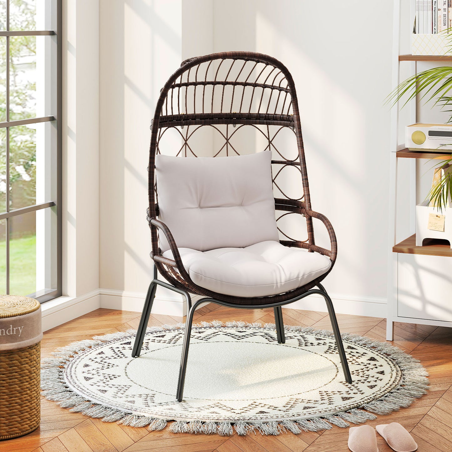 Wicker Egg Chair with Cushions for Outdoor Patio