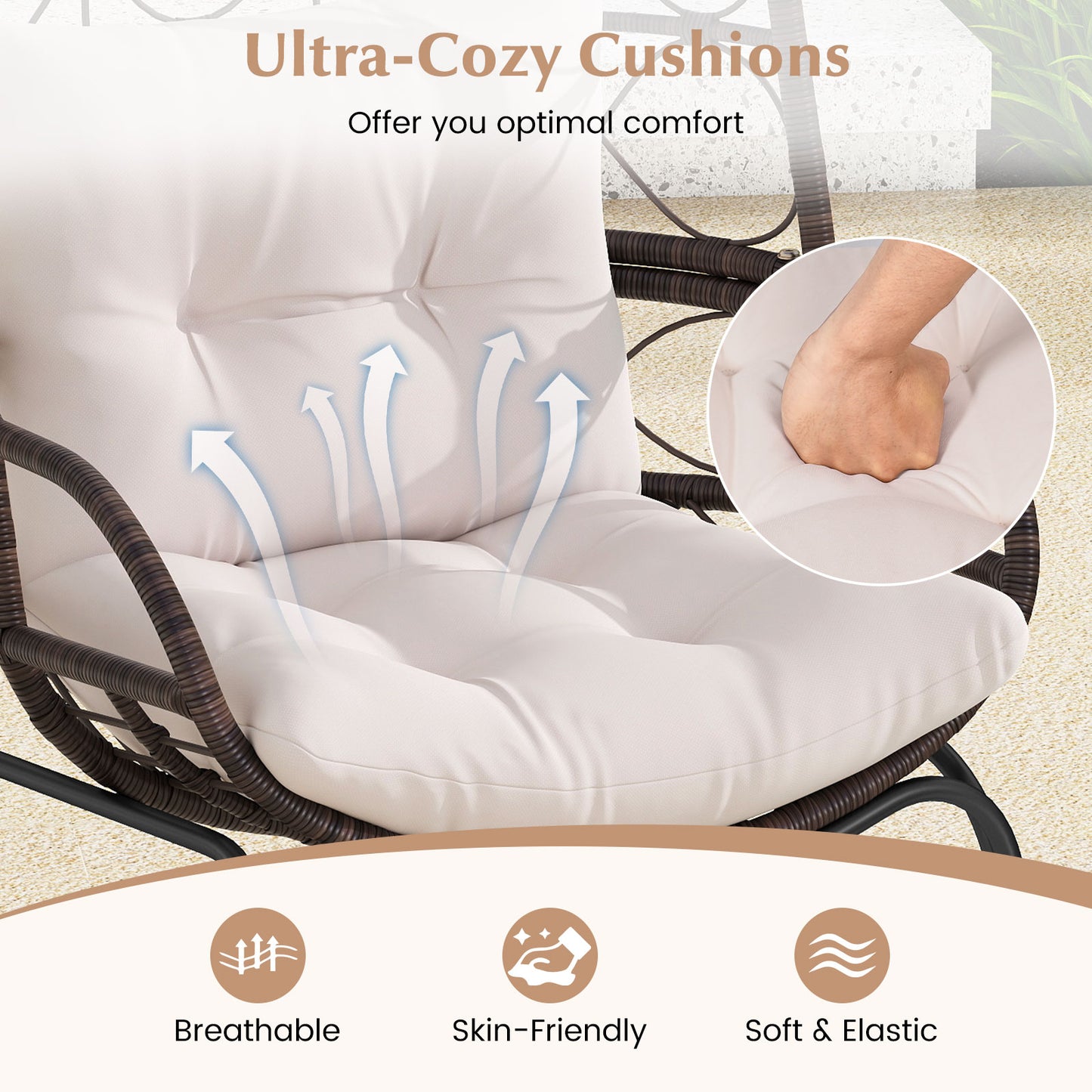 Wicker Egg Chair with Cushions for Outdoor Patio