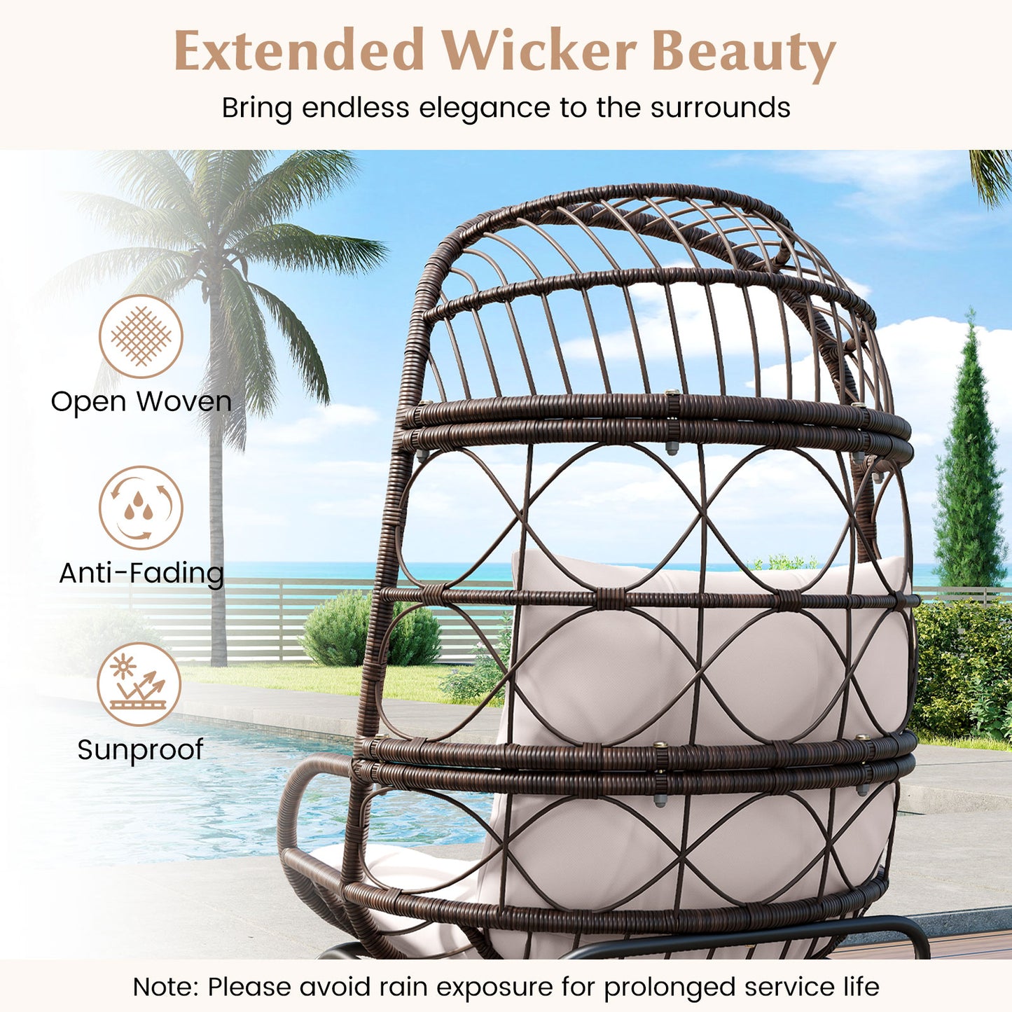 Wicker Egg Chair with Cushions for Outdoor Patio
