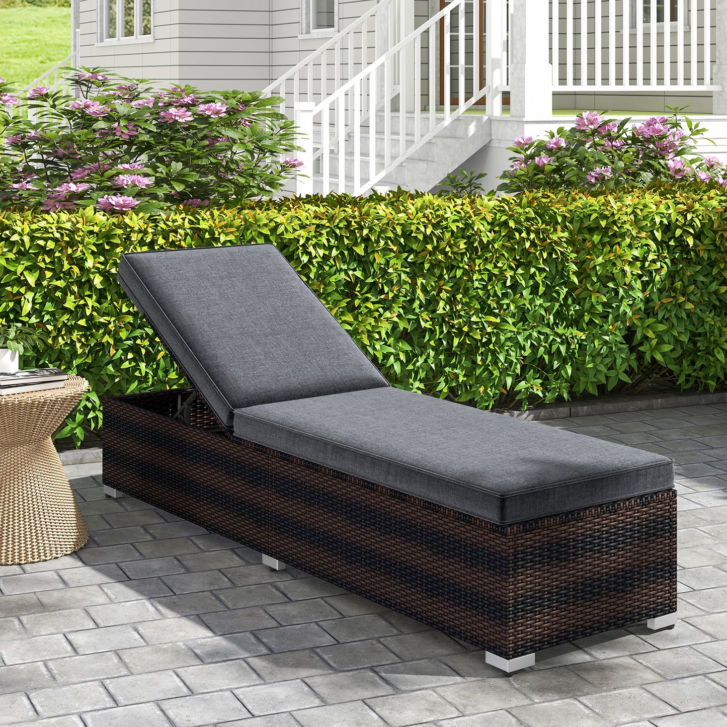 Wicker Patio Lounge Chair with 4-Position Adjustable Backrest