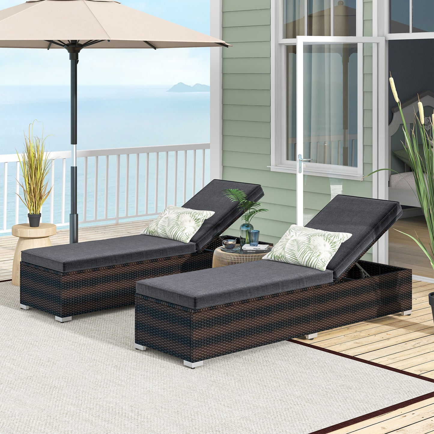 Wicker Patio Lounge Chair with 4-Position Adjustable Backrest