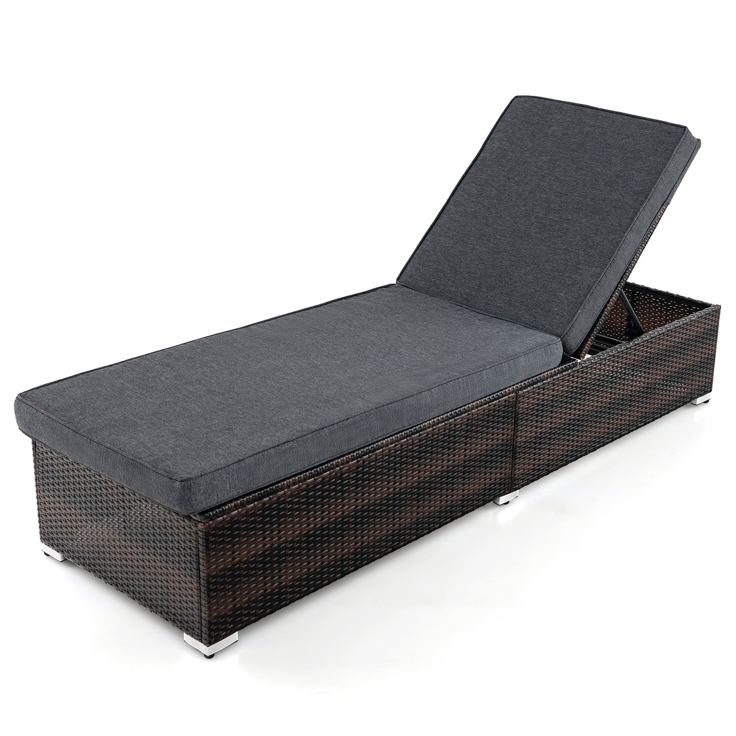 Wicker Patio Lounge Chair with 4-Position Adjustable Backrest
