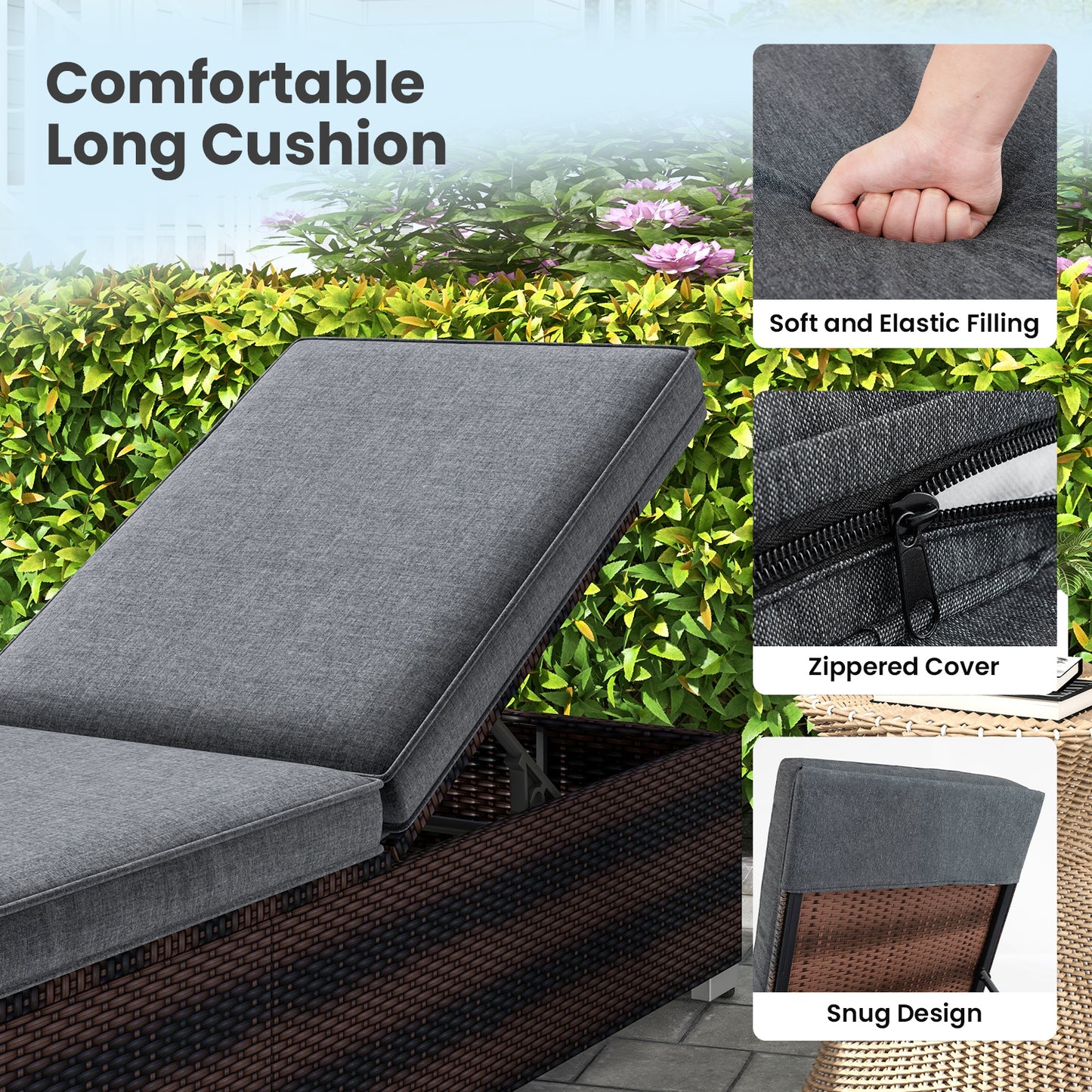 Wicker Patio Lounge Chair with 4-Position Adjustable Backrest