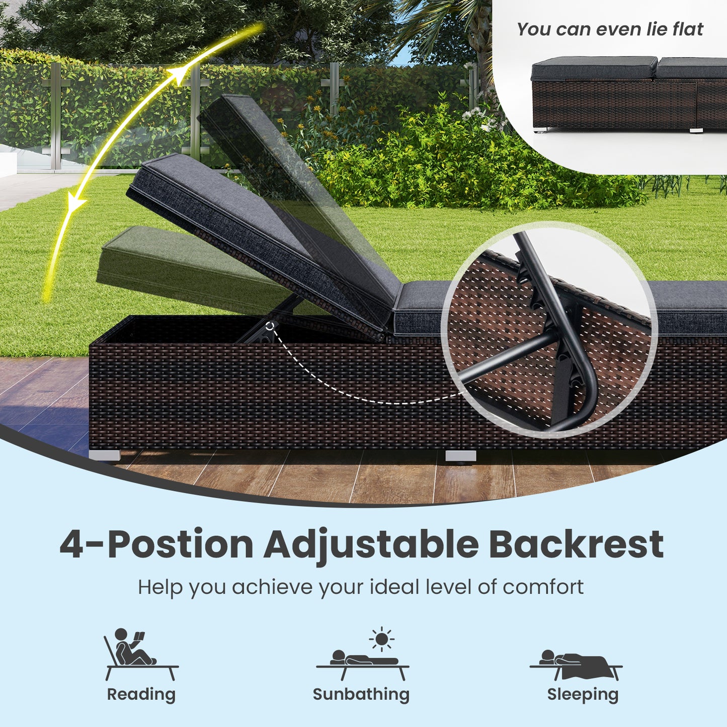 Wicker Patio Lounge Chair with 4-Position Adjustable Backrest