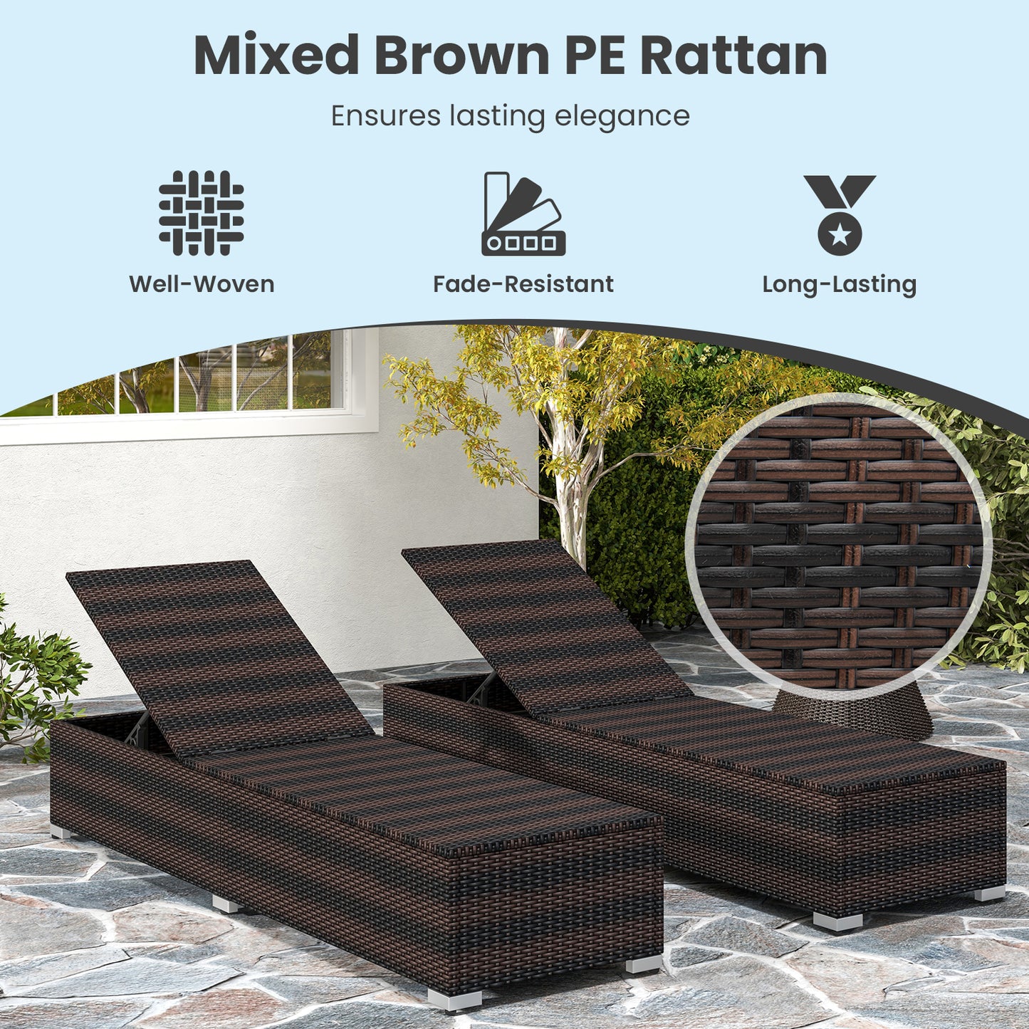 Wicker Patio Lounge Chair with 4-Position Adjustable Backrest
