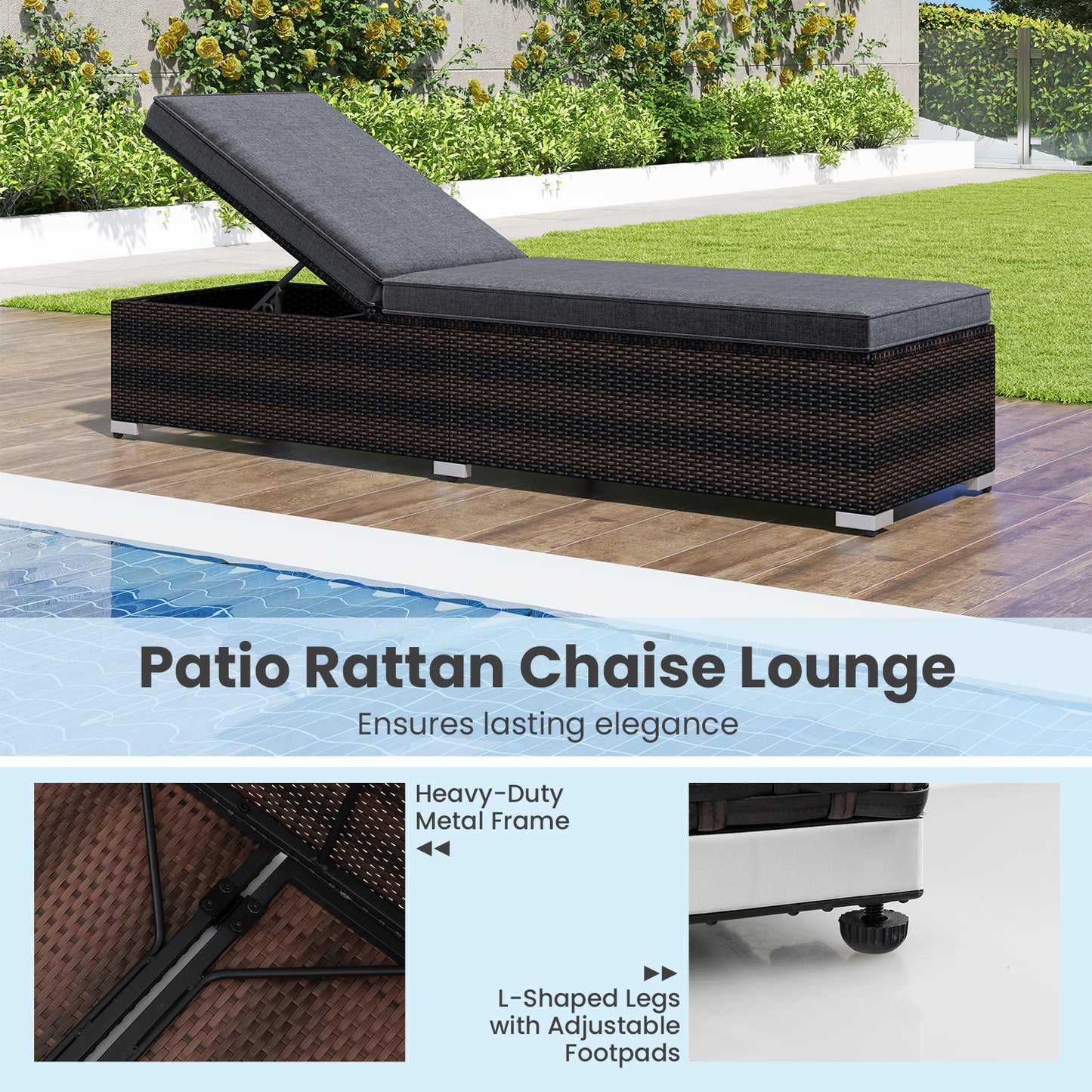 Wicker Patio Lounge Chair with 4-Position Adjustable Backrest