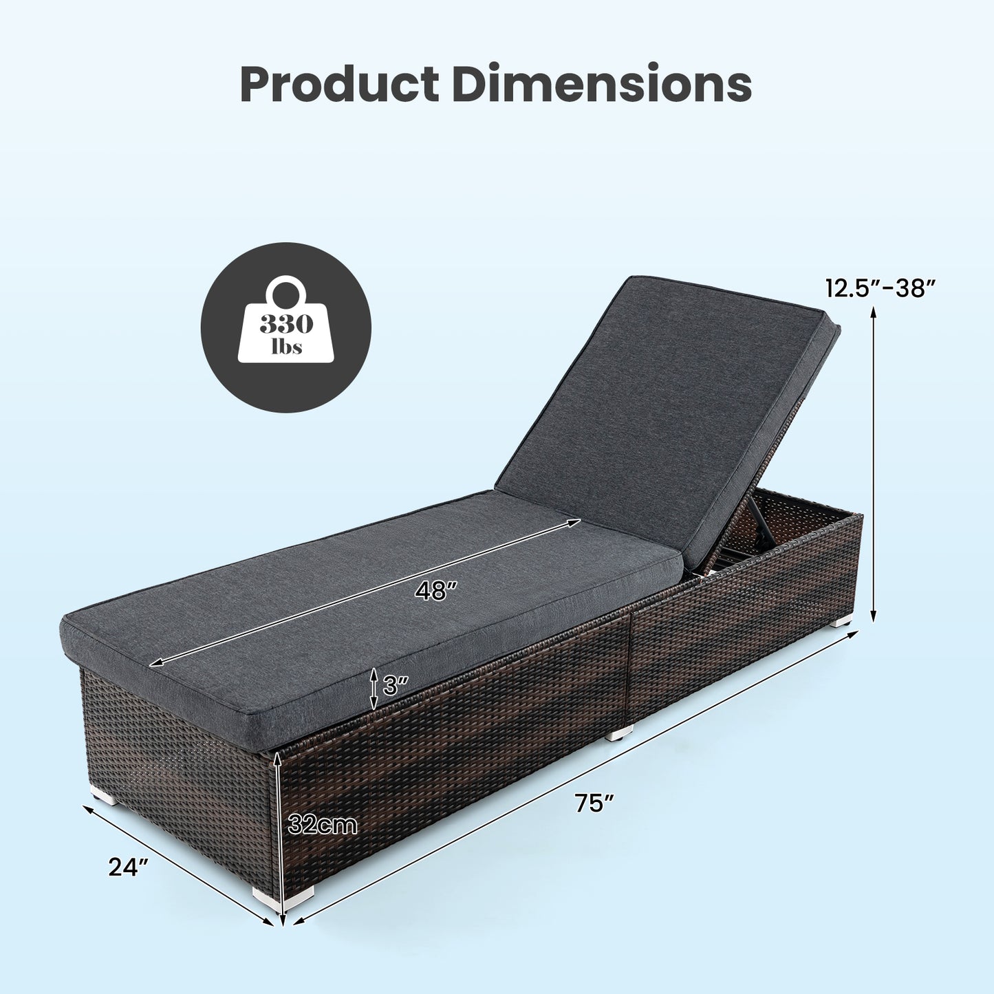 Wicker Patio Lounge Chair with 4-Position Adjustable Backrest