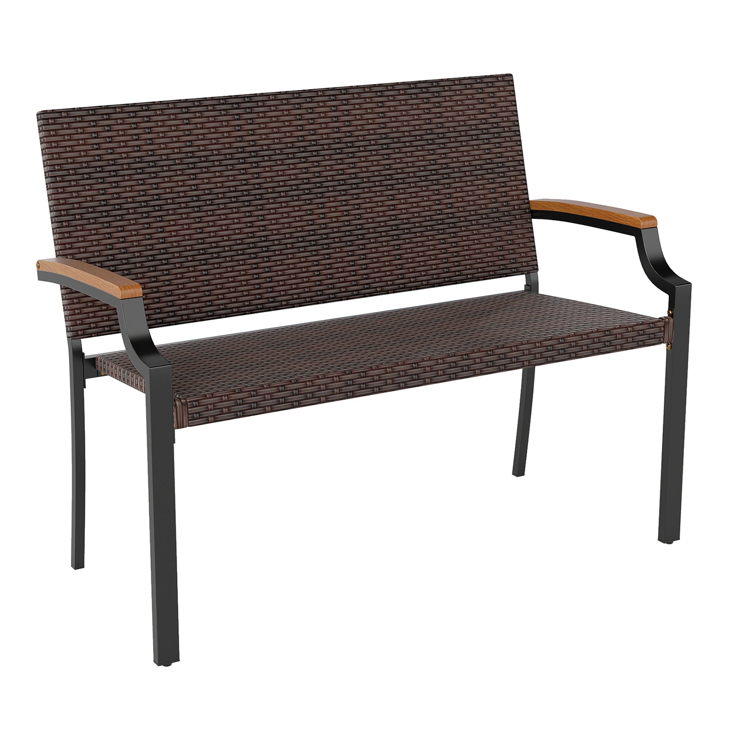 Wicker Loveseat with Acacia Wood Armrests - 800 lbs Capacity