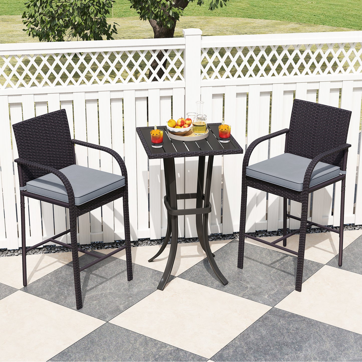 3-Piece Patio Bar Set with Wicker Chairs and Square Table
