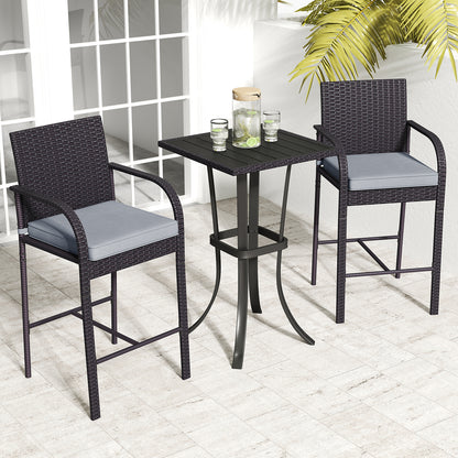 3-Piece Patio Bar Set with Wicker Chairs and Square Table