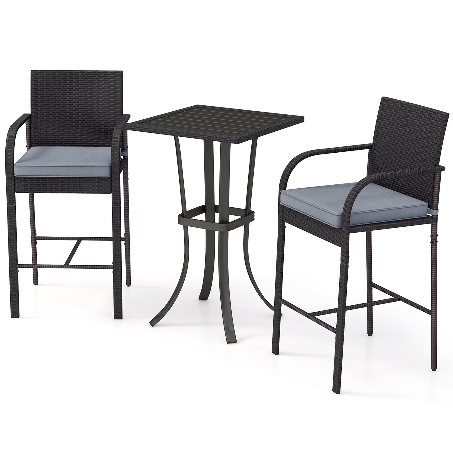 3-Piece Patio Bar Set with Wicker Chairs and Square Table