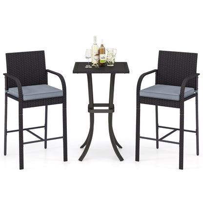 3-Piece Patio Bar Set with Wicker Chairs and Square Table