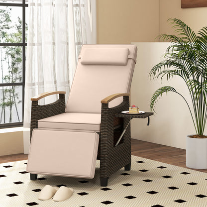 Adjustable Wicker Chaise Lounge Chair with Cushion & Side Table