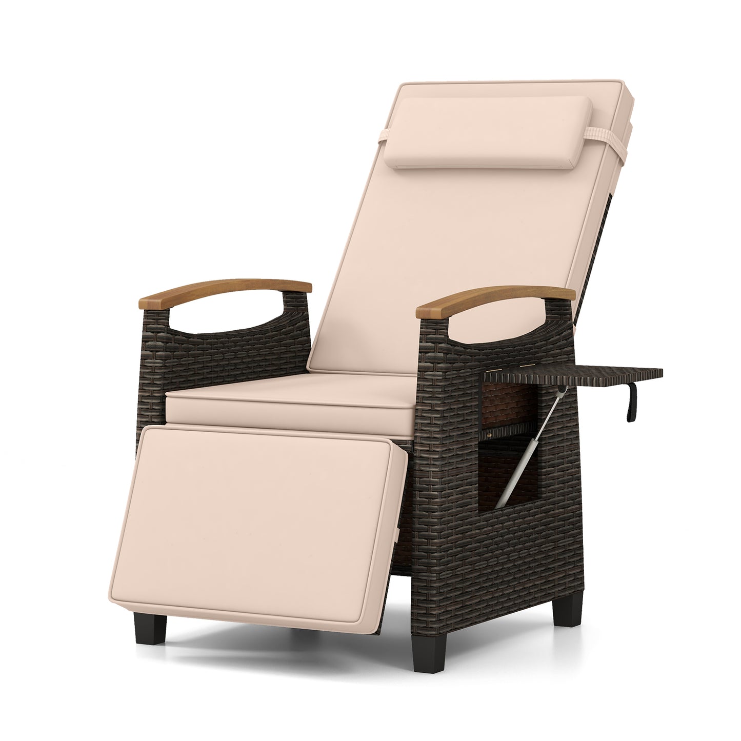 Adjustable Wicker Chaise Lounge Chair with Cushion & Side Table
