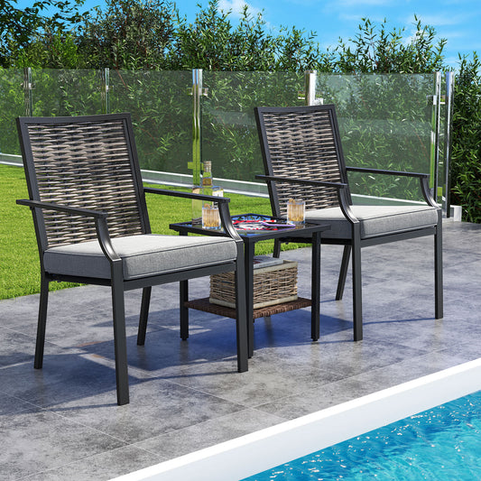 Stackable Wicker Patio Dining Chairs Set of 2 with Cushions