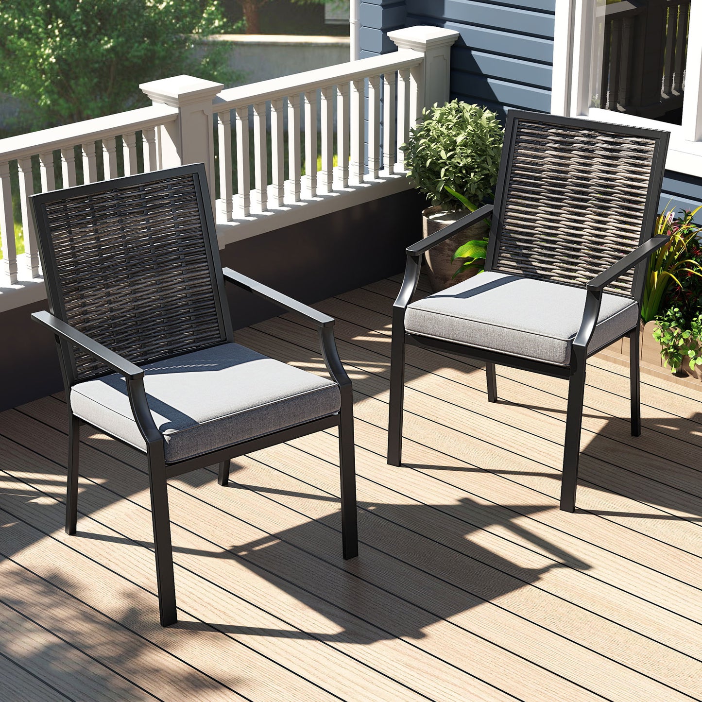 Stackable Wicker Patio Dining Chairs Set of 2 with Cushions