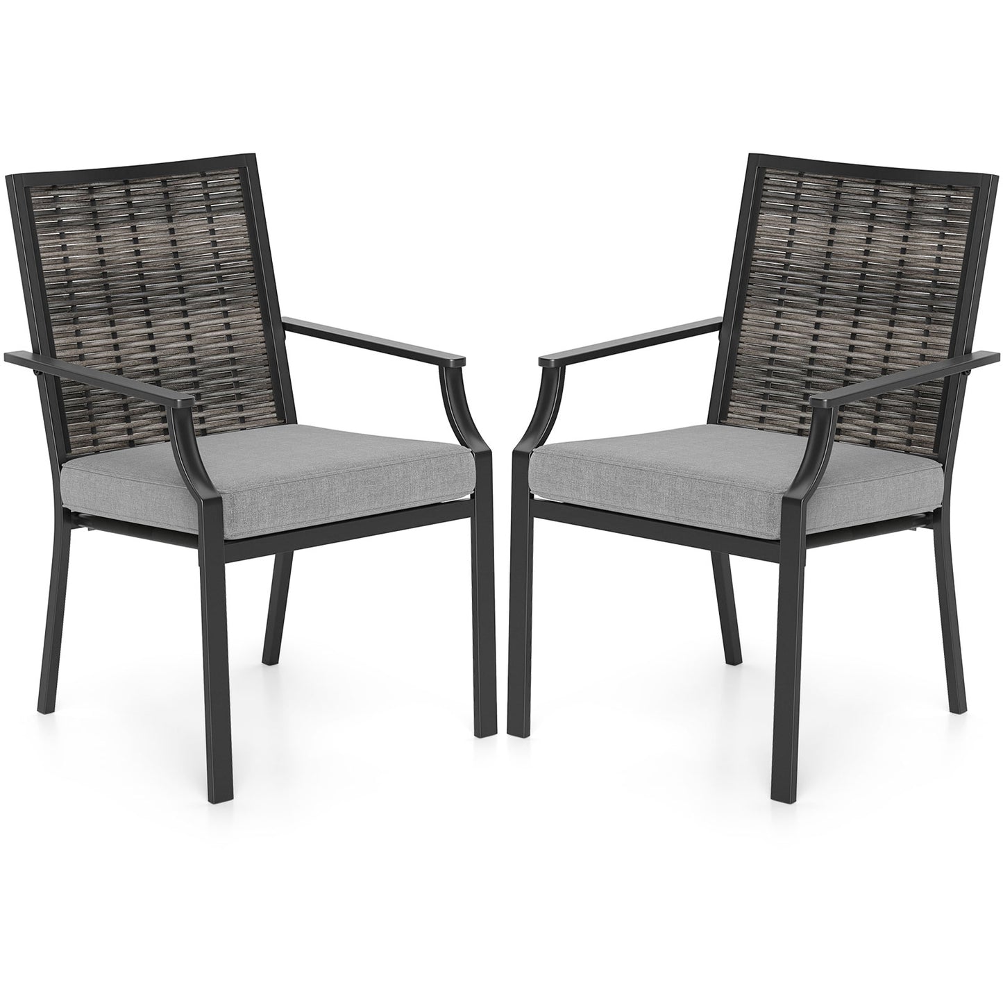 Stackable Wicker Patio Dining Chairs Set of 2 with Cushions