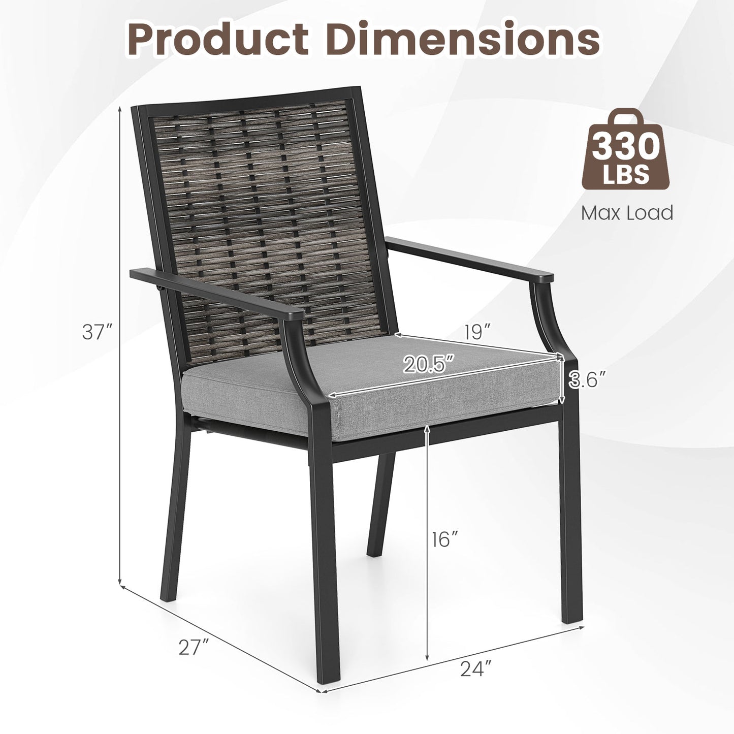 Stackable Wicker Patio Dining Chairs Set of 2 with Cushions
