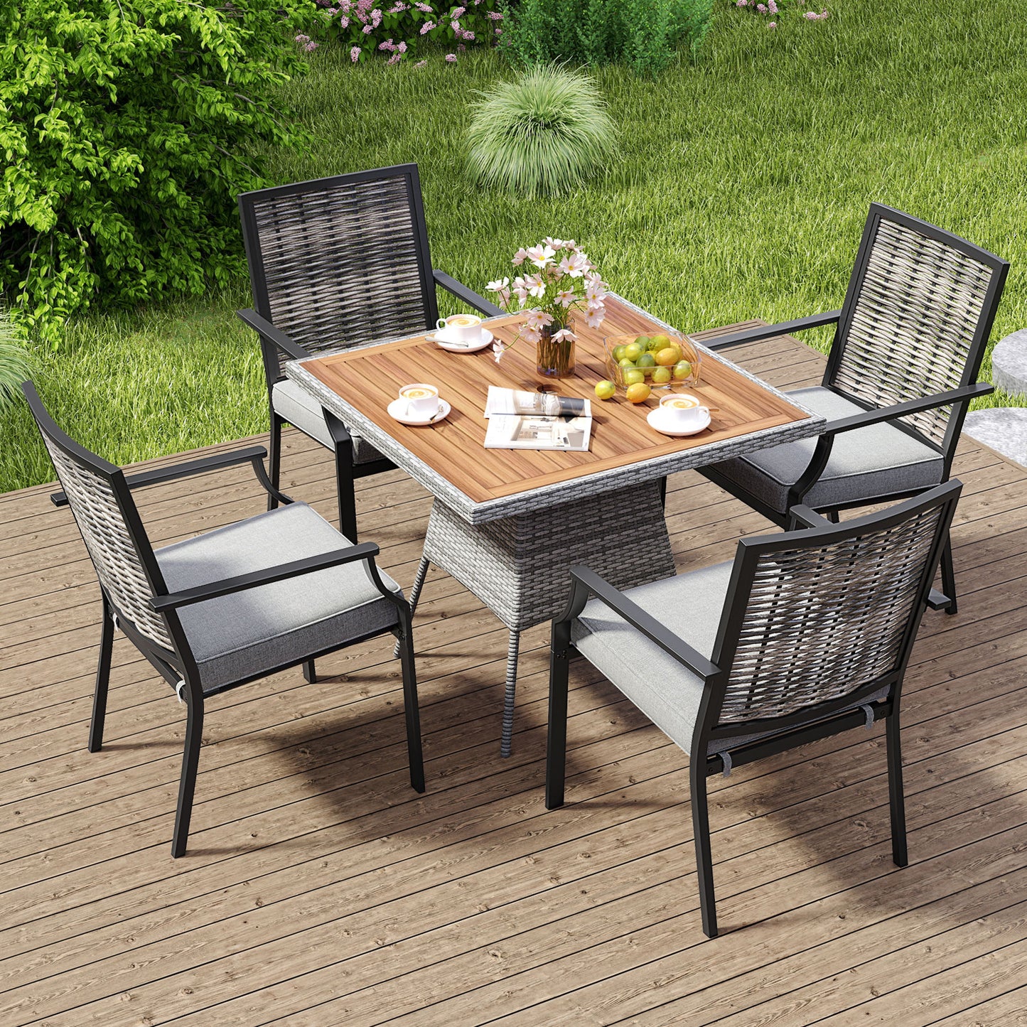 Stackable Wicker Patio Dining Chairs Set of 2 with Cushions