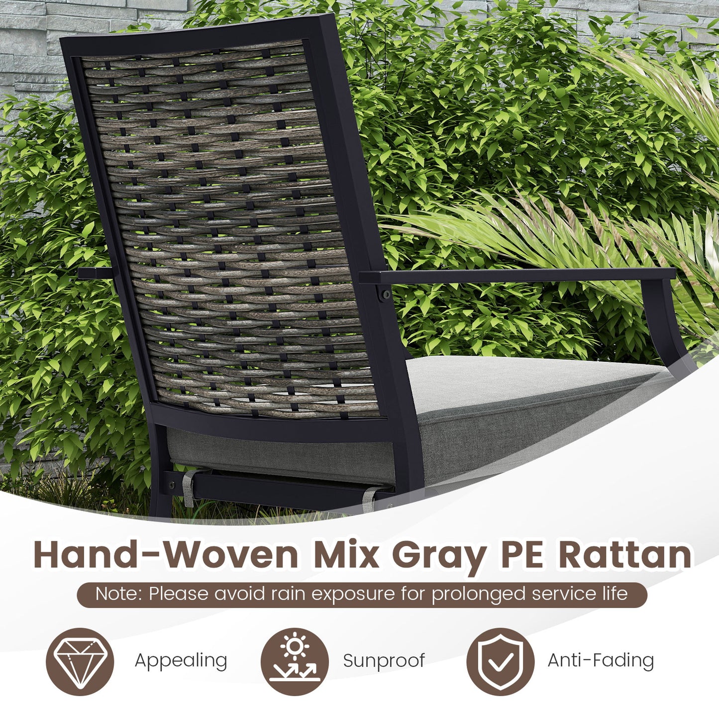 Stackable Wicker Patio Dining Chairs Set of 2 with Cushions