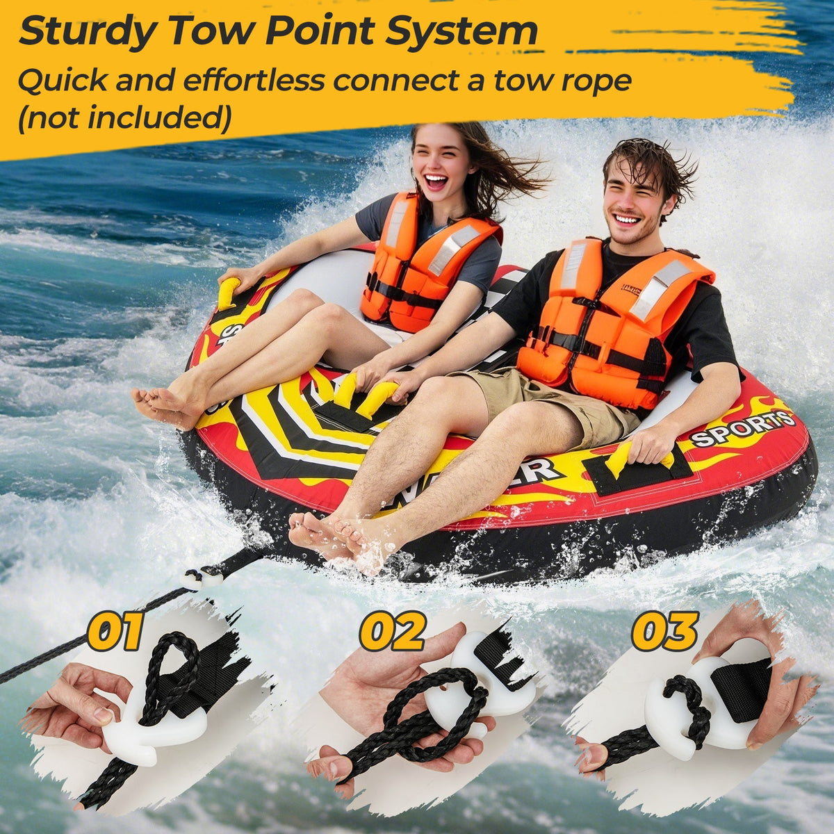 Towable Tube with Quick Connector and Drainage for Boating